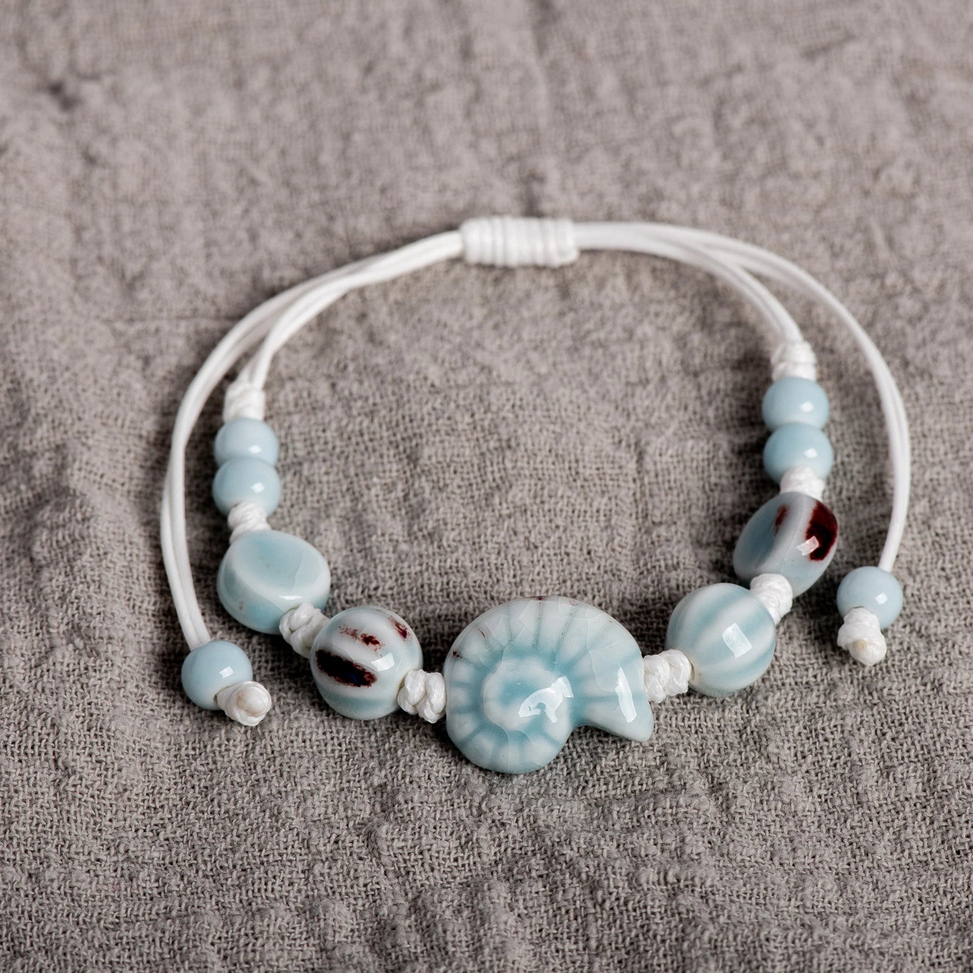 Handmade Ceramic Seashell Bracelet Adjustable Vintage Ocean Style Minimalist Jewelry Gift for Couples 154