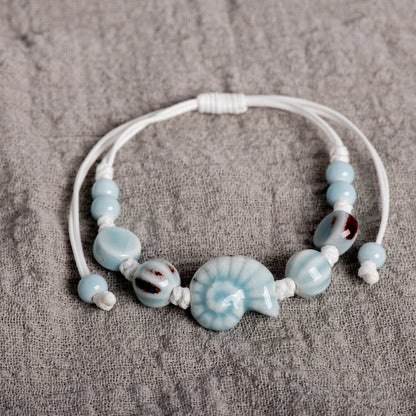 Handmade Ceramic Seashell Bracelet Adjustable Vintage Ocean Style Minimalist Jewelry Gift for Couples 154