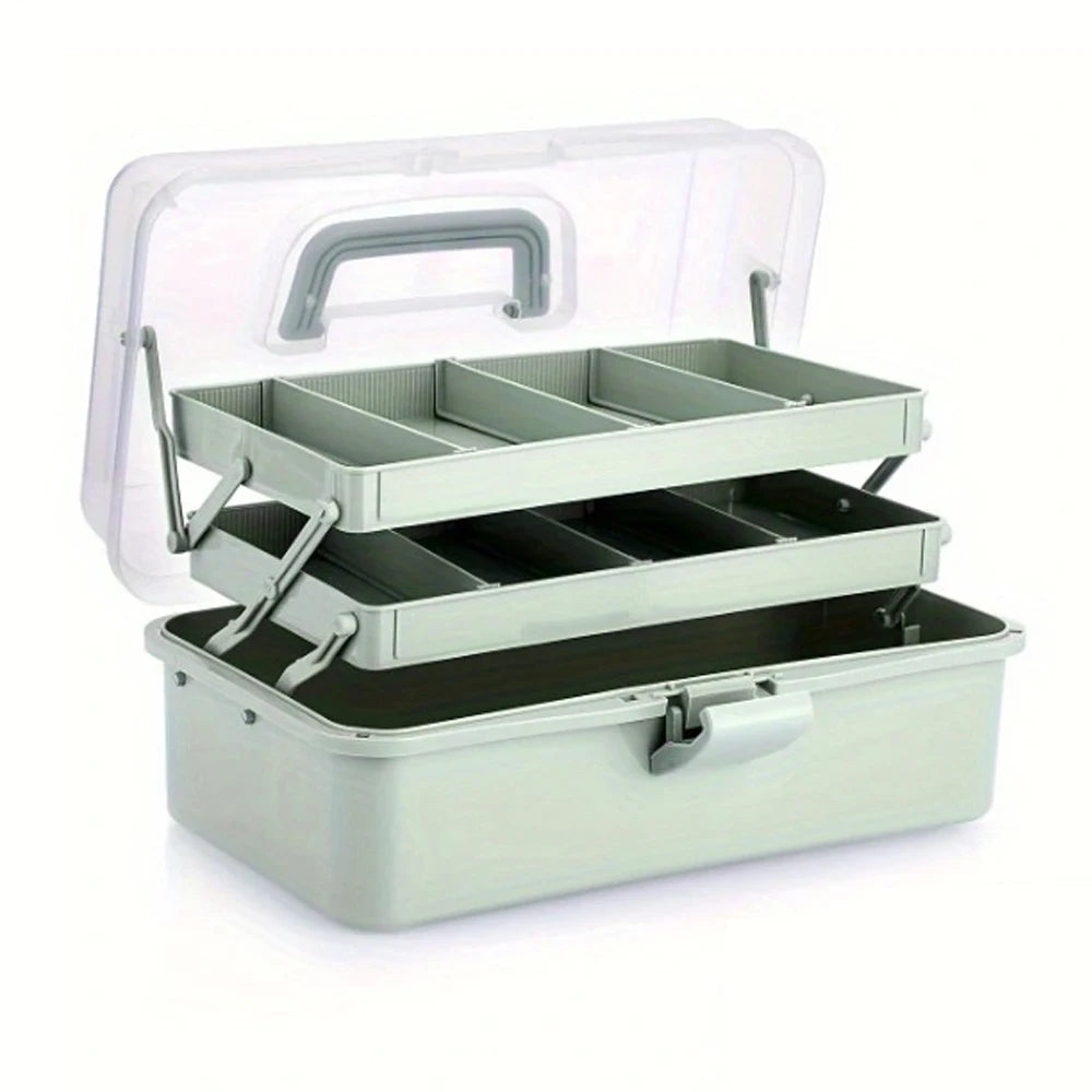 3-Layer Plastic Dividing Storage Box Craft Organizer and Storage with Adjustable Spacers Portable Handled Art Supply Organize