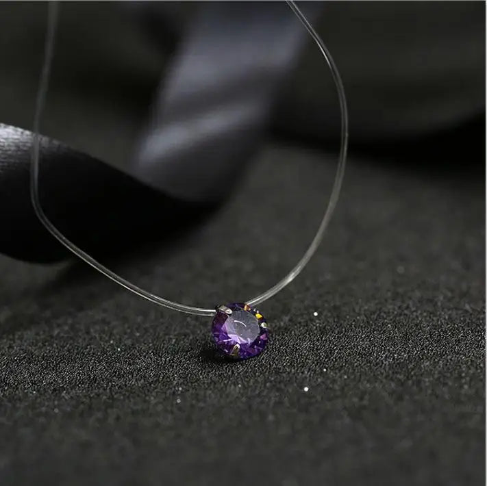 Fashion Shiny Crystal Necklace Zircon Pendant Transparent Fishing Line Invisible Ladies Necklace Jewelry Clavicle Chain Chock