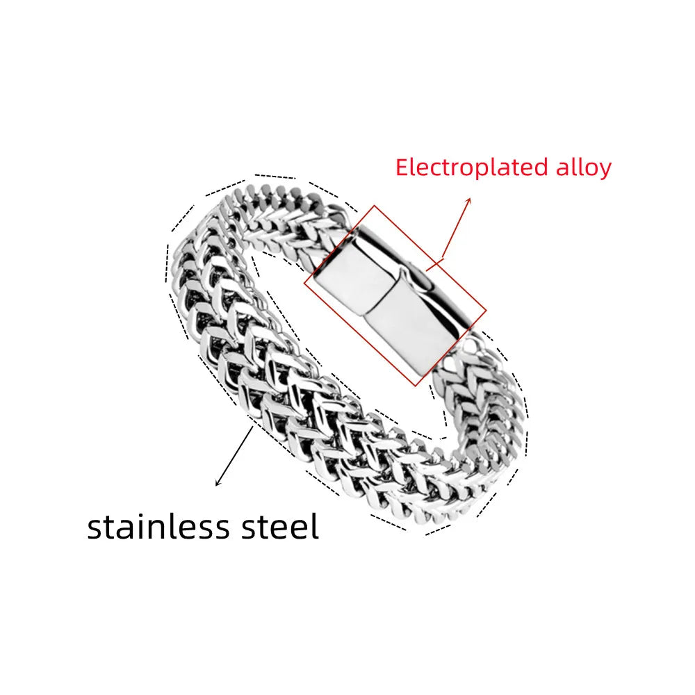 Stainless Steel Braided Double Row Front and Rear Fish Scale Alloy Magnetic Buckle Bracelet with Keel Jewelry New Model - Ste