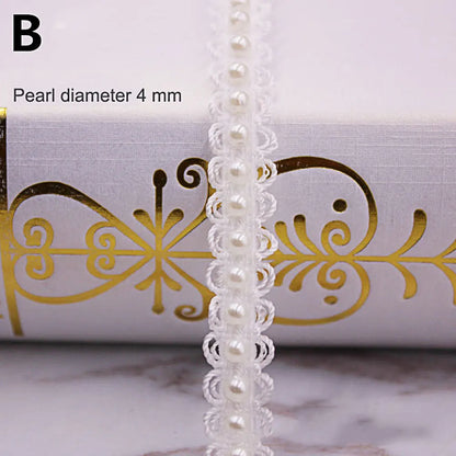 1yard/lot White black Pearl Bead lace Ribbon Tape lace fabric Trim Ribbons for DIY Sewing Garments Handmade Clothing Accessor