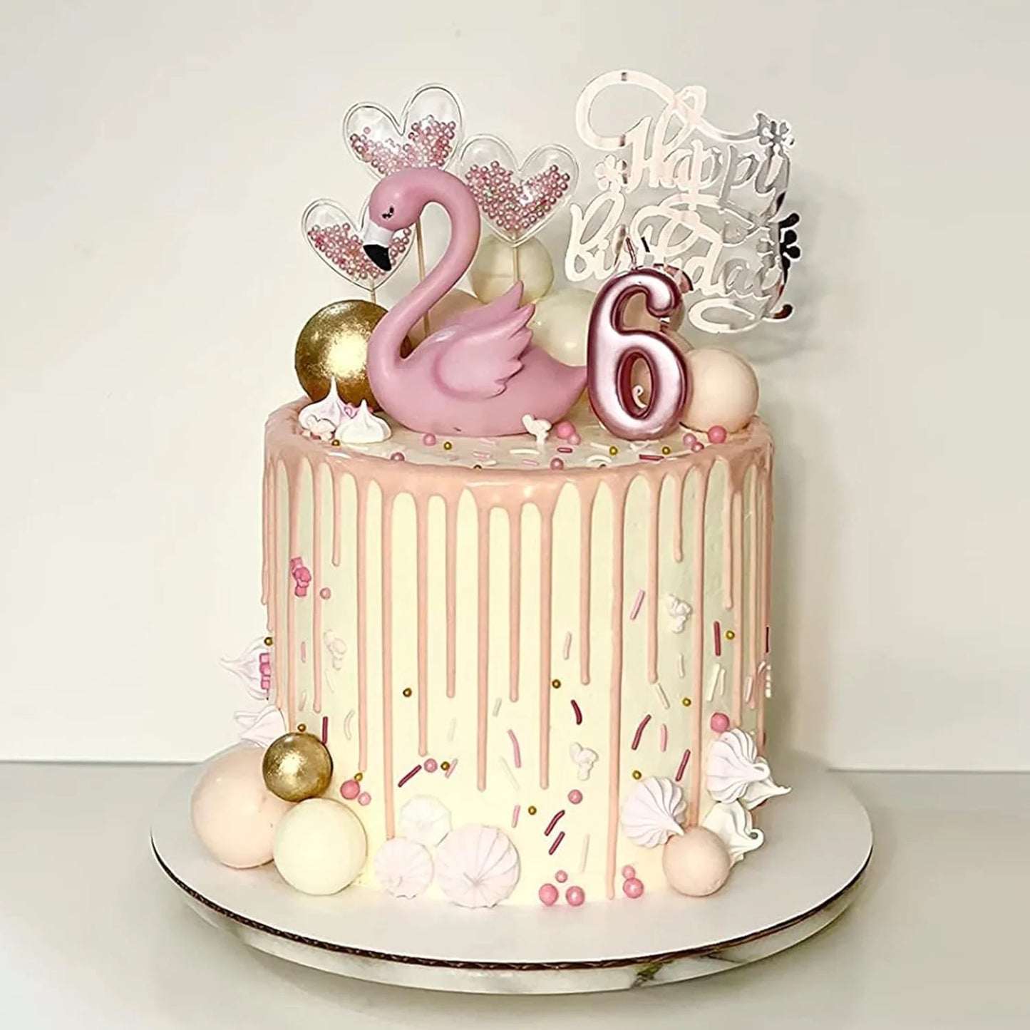 Restards Rose Gold Happy Birthday Cake Topper Heart Pink Pearls Cupcake Toppers for Girls Princess Party Decorations Supplies