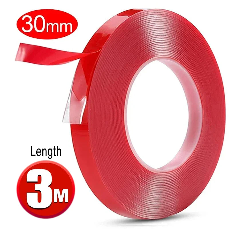 Double Sided Tape Nano Tape 3-5Meter 10/20/30mm Width Transparent Tape Washable Adhesive Nano Traceless Sticker Glue Red - 30
