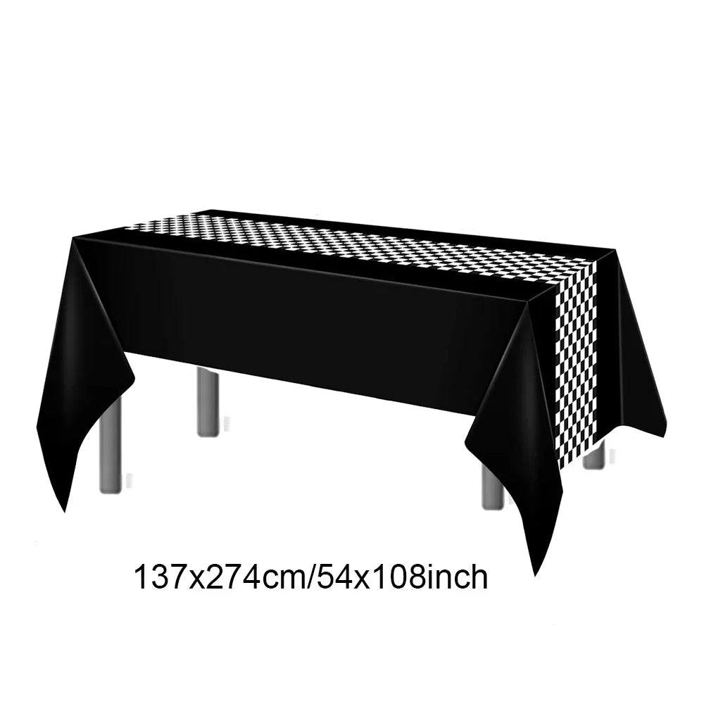 Racing Car Theme 3-Tier Round Cardboard Cupcake Stand Cars Birthday Party Tablecloth Black and White Checkered Decor Supplies