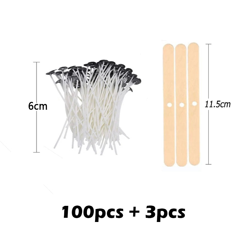 Multiple Sizes Waxed Cotton Thread Candle Wick 100pcs/set Smokeless Wick & Holder Candle Making Set Accessories Wicks Bracket