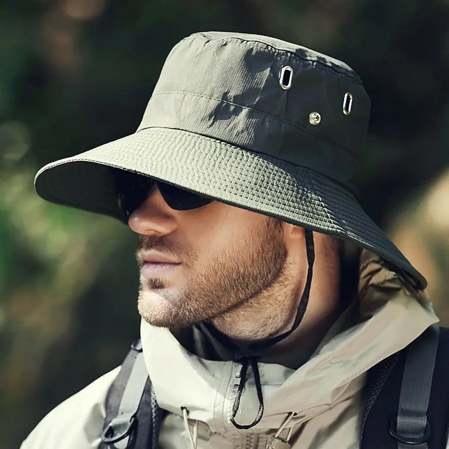 Wide Brim Bucket Hat for Men Women UV Protection Sun Hat with Adjustable Chin Strap Breathable Mesh for Hiking Fishing Campin