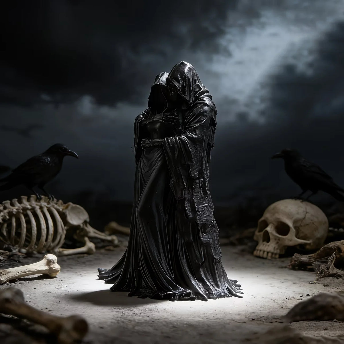 Grim Reaper Embrace Statue Decor, Collectible Figurines, Home Shelf And Desk Ornaments, Gothic Skull Sculptures
