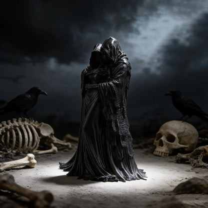 Grim Reaper Embrace Statue Decor, Collectible Figurines, Home Shelf And Desk Ornaments, Gothic Skull Sculptures