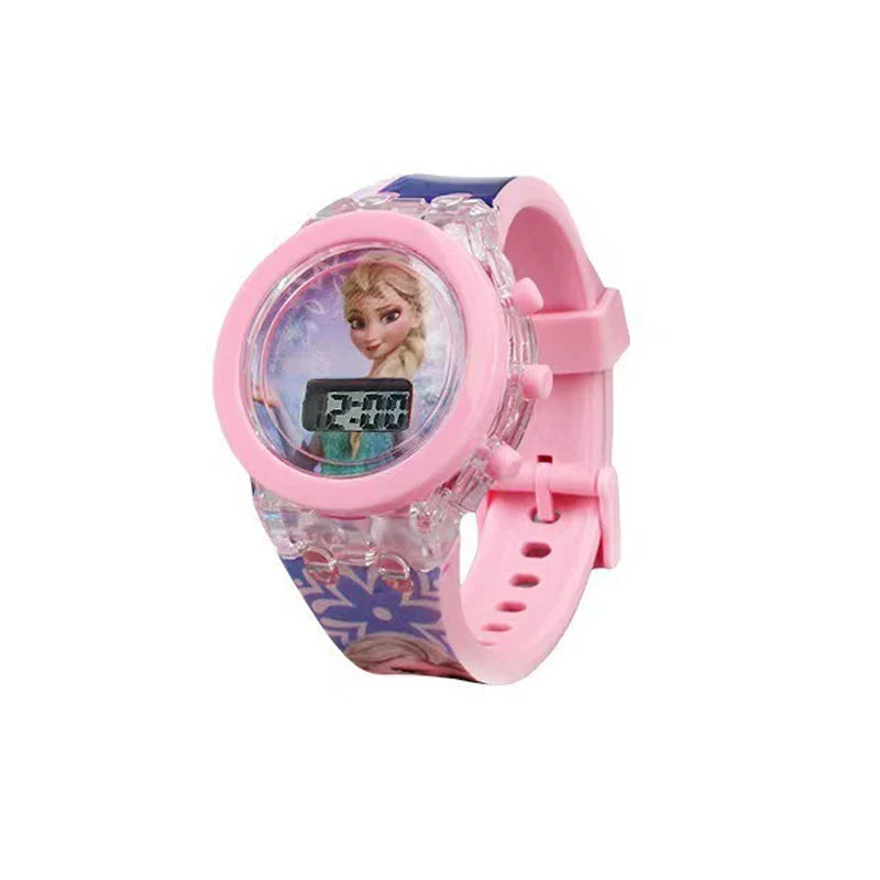 Flash Light Frozen Mickey Kids Watches For Girls Cartoon Snow White Car Children Watch Boys School Student Digitel Clock Gift