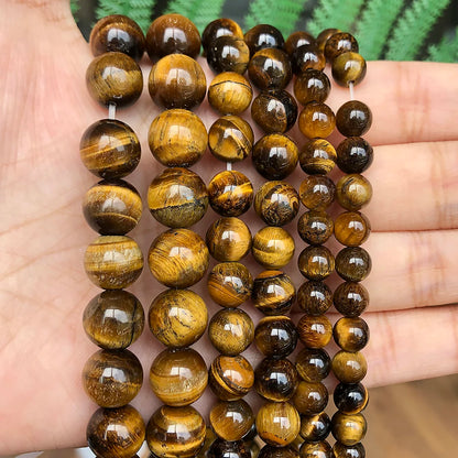 4-14mm Natural Black Volcanic Lava Stone Round Beads 15" Pick Size For Jewelry Making diy Bracelet - Tiger Eye / 4mm 95pcs be