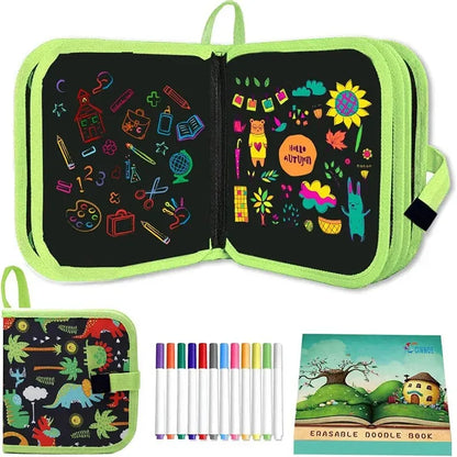 Erasable Doodle Book for KidsToddlers Toys Reusable Drawing Pads with 12 Watercolor Pens Preschool Toy Trip Writing Painting 