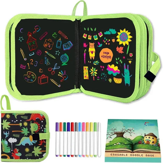 Erasable Doodle Book for KidsToddlers Toys Reusable Drawing Pads with 12 Watercolor Pens Preschool Toy Trip Writing Painting 