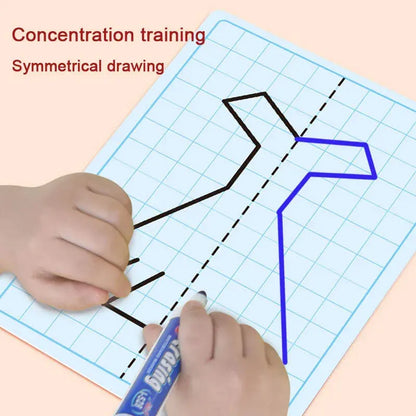 30 page children's grid symmetrical drawing toy focuses on fine motor skills writing and 4-color brush control training drawi