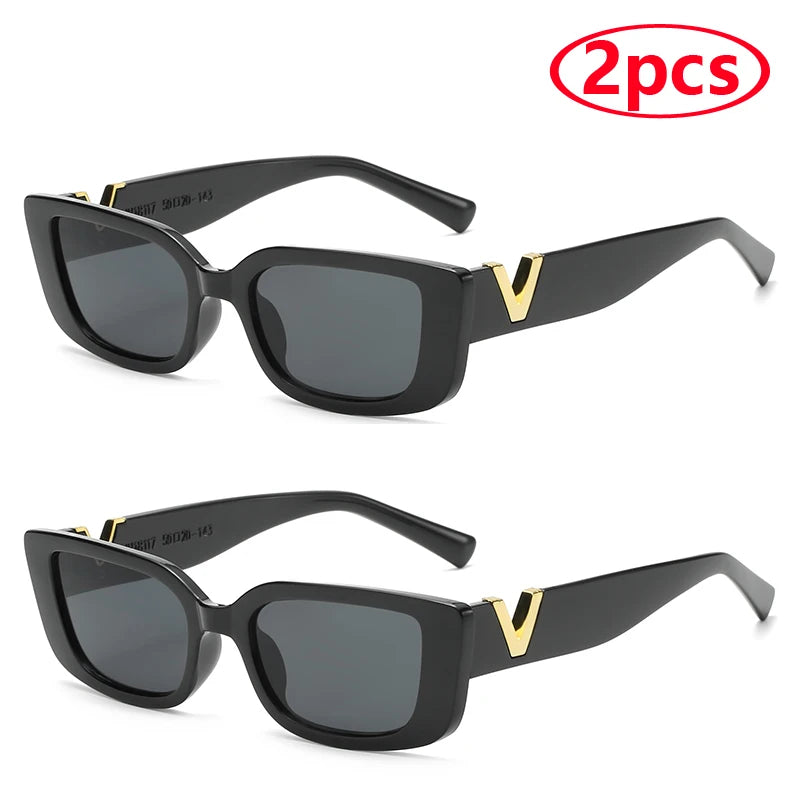 Fashion Rectangle Sunglasses Women Vintage Small Frame Sun Glasses Ladies Classic Black Square Eyeglasses Oculos - 2 black