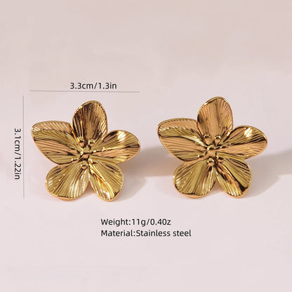 Stainless Steel Flower Stud Earrings for Women Girls Vintage Gold Color Metal Earrings Trendy Daily Wear Fashion Jewelry Gift