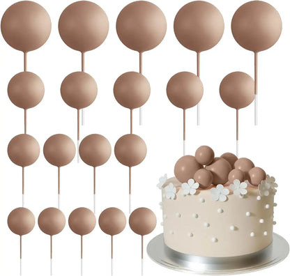 20-Piece Mini Balloon Cake Topper Decorations with Gold Ball Picks - Festive Cake Decor for Celebrations - Light Brown