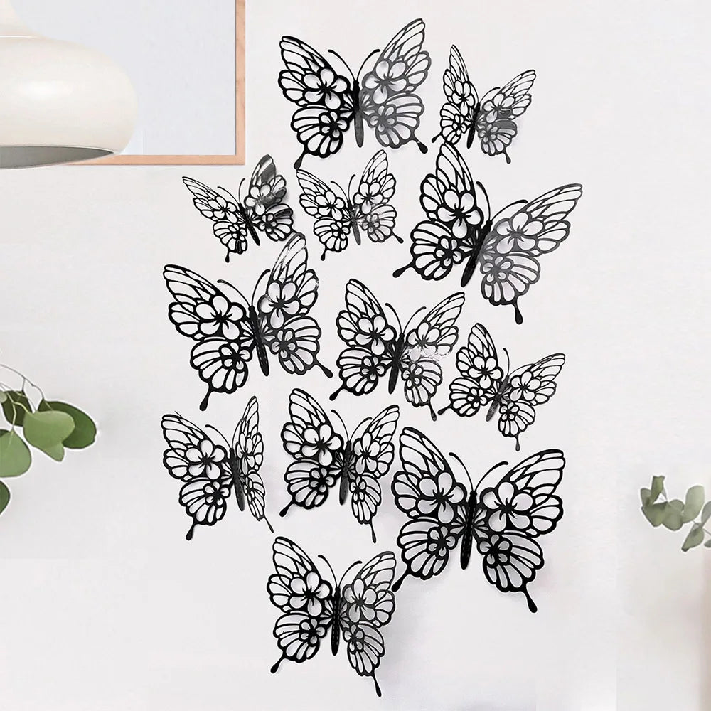 12Pcs/set 3D Hollow Butterfly Wall Stickers Wall Decor for Living Room Wedding Party Decoration Butterflies Decal Stickers - 