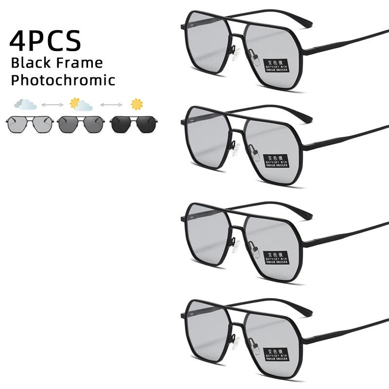Luxury Metal Photochromic Sunglasses Men Women Fashion Polarized Sun Glasses Stylish Chameleon Anti-glare Driving Shades UV40