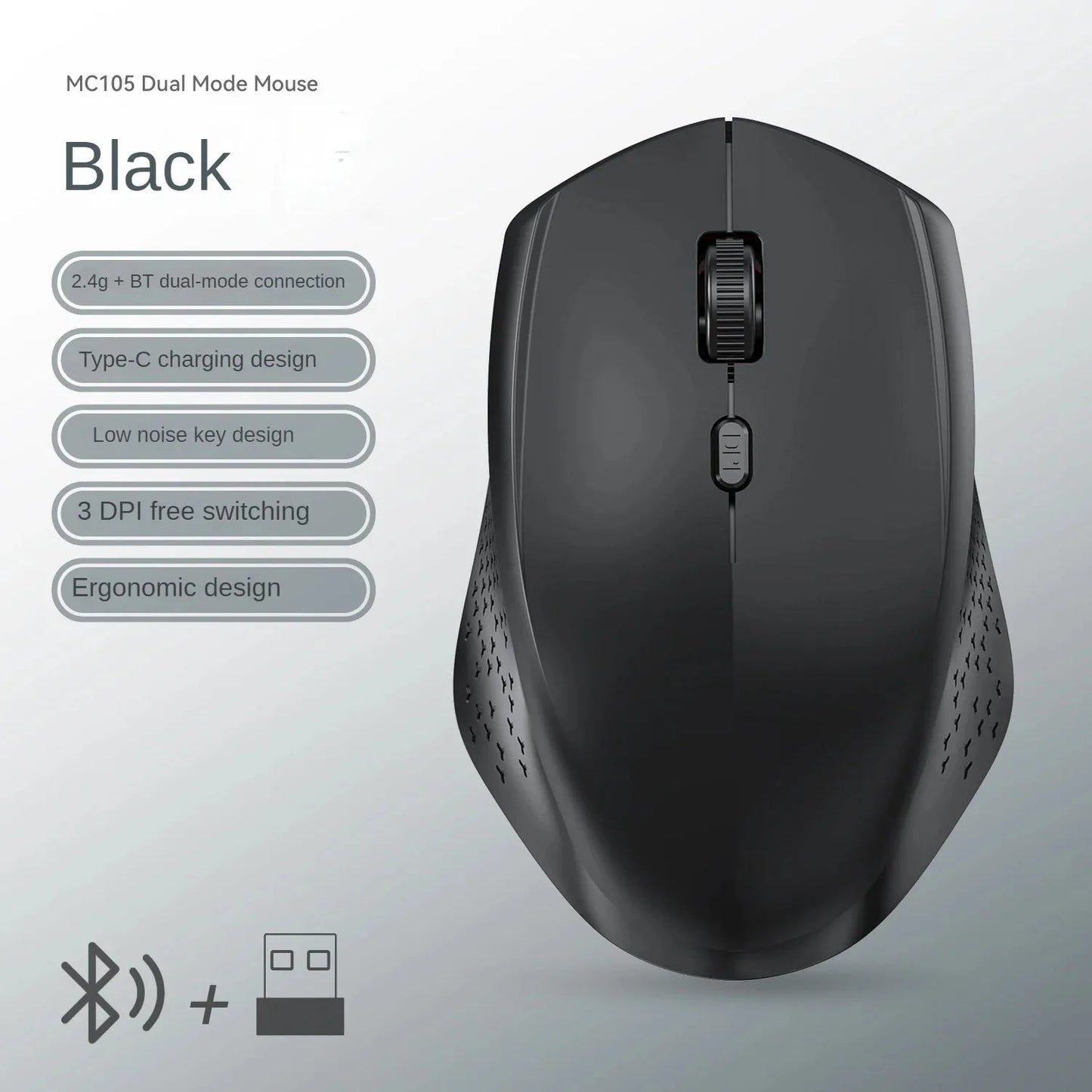 6 Button Ergonomic Mouse 2.4G Wireless Mouse Bluetooth Mouse 400mAh Rechargeable Gaming Mice 1600DPI Optical Mouse For PC Lap
