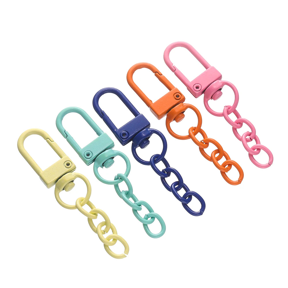 10pcs/lot Keyring Lobster Clasp Spring Buckle With Chains Colored Keychains For DIY Jewelry Making Key Ring Hooks Bags Buckle