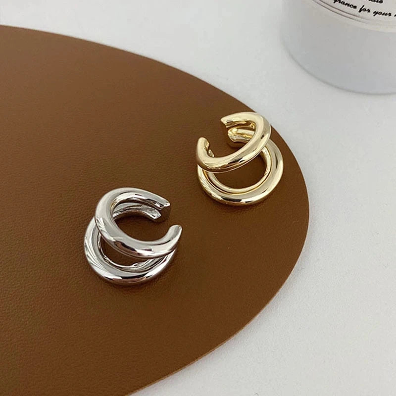 Fake Piercing Earcuff Double Circle Ear Cuff Faux Earrings for Women Man Hiphop Vintage Cuffs Earclips Accessories Korean Fas