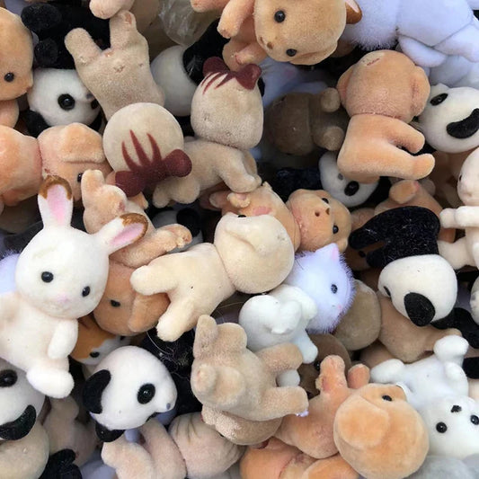 Forest Family Animal Figure Rabbit Bear Dog Panda Flocked Shaggy Figurine Monkey Model Toy For Kid