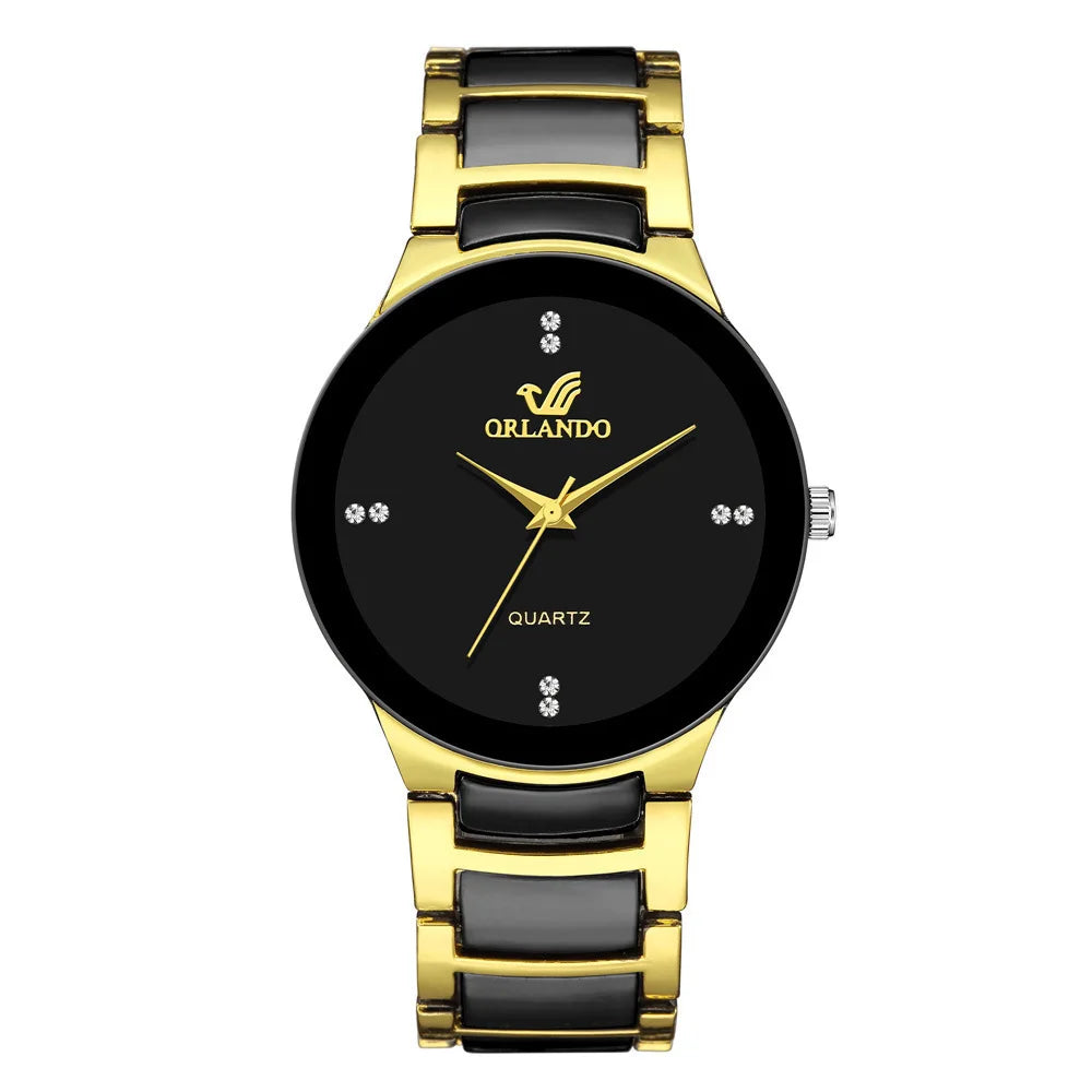 black dial steel quartz men business watch