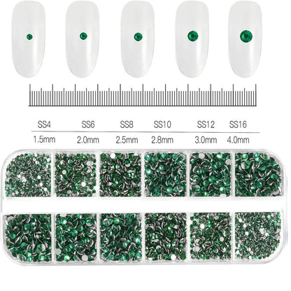 2400pcs+ Shiny Clear Crystal Gems Nail Rhinestones 1.5-4mm Mixed Round Glass Stone Flatback Nail Charms 12grids Nail Diamond 