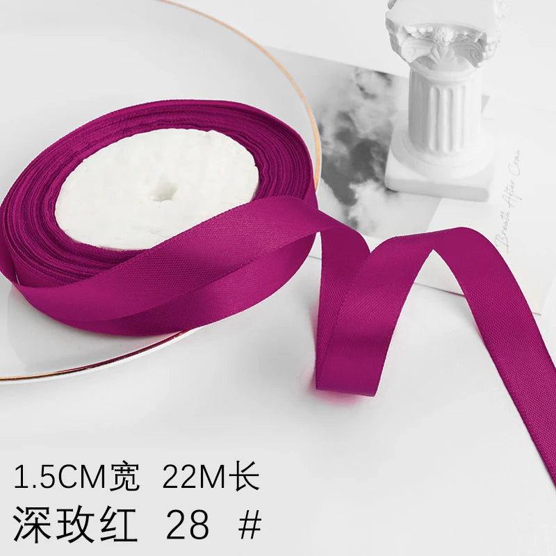 Wusmart 22Meters/Roll 1.5cm Single Face Satin Ribbon DIY Handmade Crafts Fabric Christmas Wedding Decoration Silk Ribbons - D