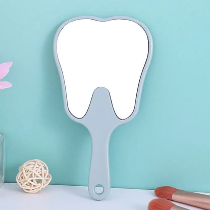 1PC Tooth Shaped Handheld Mirror Cute Makeup Mirror Durable High Definition Dental Mirrors Gifts - blue-8.5x16cm
