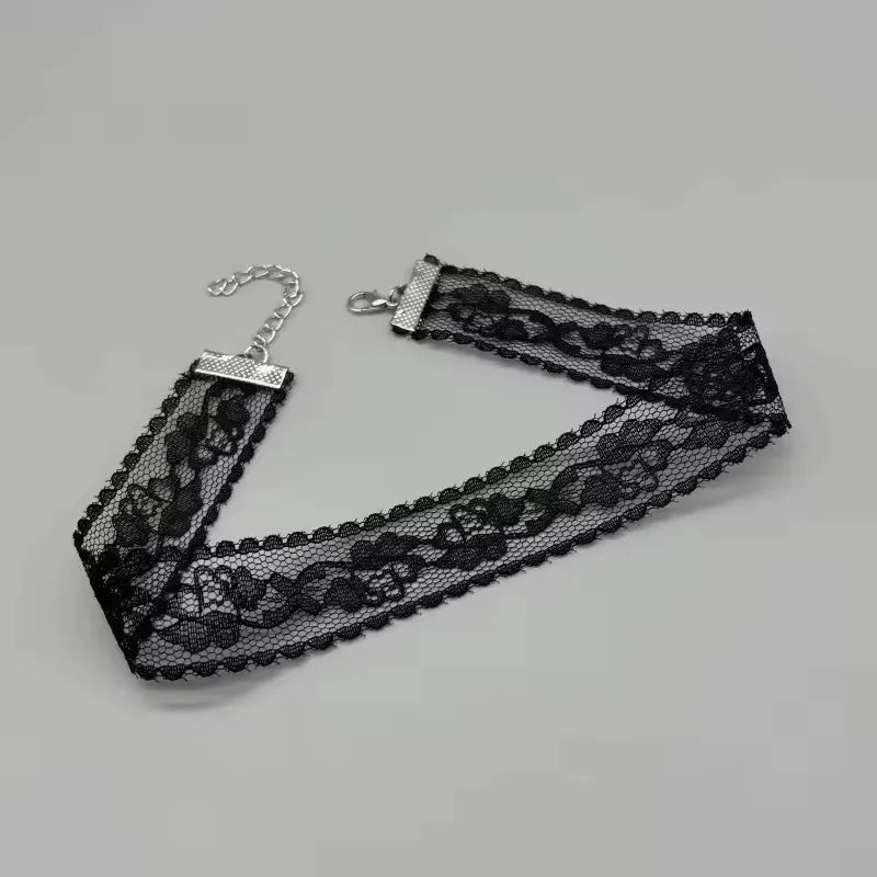 Sexy Black Lace Flower Necklace for Women Harajuku Gothic Short Choker Collar Choker Party Female Neck Accessories - black