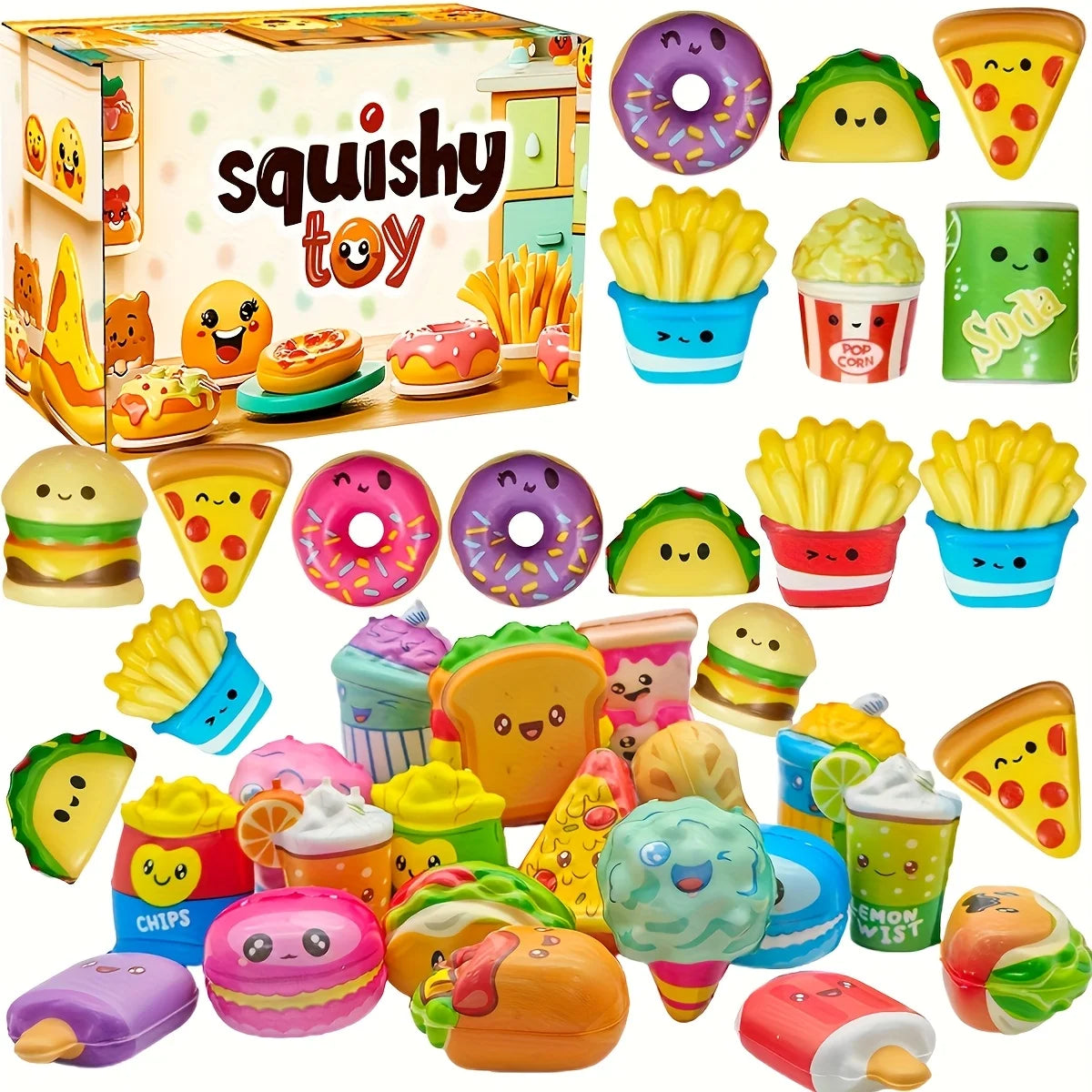 12pcs Mini Squeeze Toys, School and Birthday Gift Pack with Various Food &Fries Slow-Rising Squishy Toys,Random Styles Christ