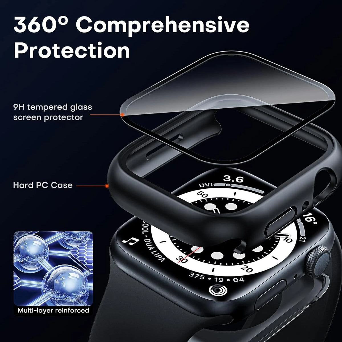 Tempered glass+Case for Apple Watch 46mm 44mm 45mm 41mm 40mm 42mm Screen Protector for iwatch series 10 9 8 7 6 SE 5 Accessor