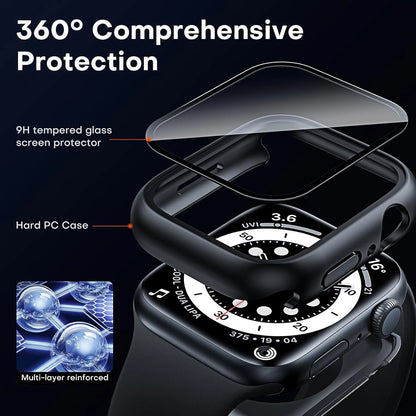 Tempered glass+Case for Apple Watch 46mm 44mm 45mm 41mm 40mm 42mm Screen Protector for iwatch series 10 9 8 7 6 SE 5 Accessor
