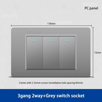 DELEFU 118*72mm PC Panel Parallel 3gang 2way Grey Black White Gold Wall Switch - PC Grey