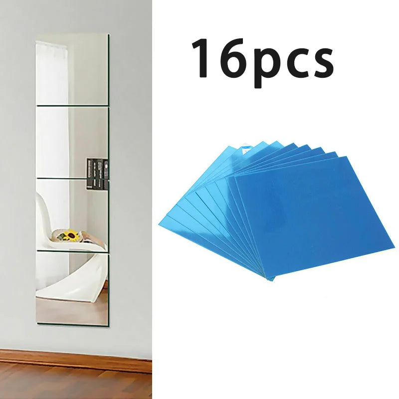 16PC 15CM Square Mirror Wall Sticker Self-adhesive Acrylic Tile Mosaic Decal Mural Covering For Bedroom Household DIY Decorat
