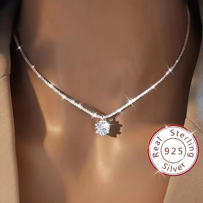 925 Sterling Silver Necklace Zircon Pendant Sparkling Necklace Clavicle Chain Women's Party Jewelry Gift