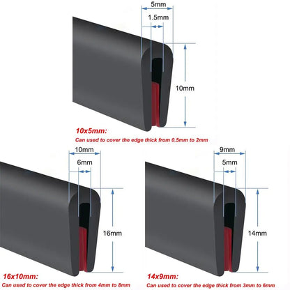 3 Meters Self Adhesive Rubber Edge Trim Edge Protector for Sheet Metal EPDM Material Black U-Shape Edge Trim