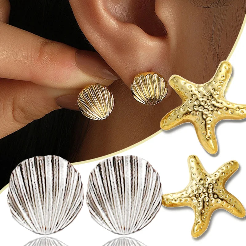Vintage Metal Shell Stud Earrings for Women Trendy Accessories Personalization Jewelry Earrings Daily Wear Creative Jewelry G