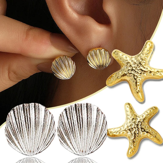 Vintage Metal Shell Stud Earrings for Women Trendy Accessories Personalization Jewelry Earrings Daily Wear Creative Jewelry G
