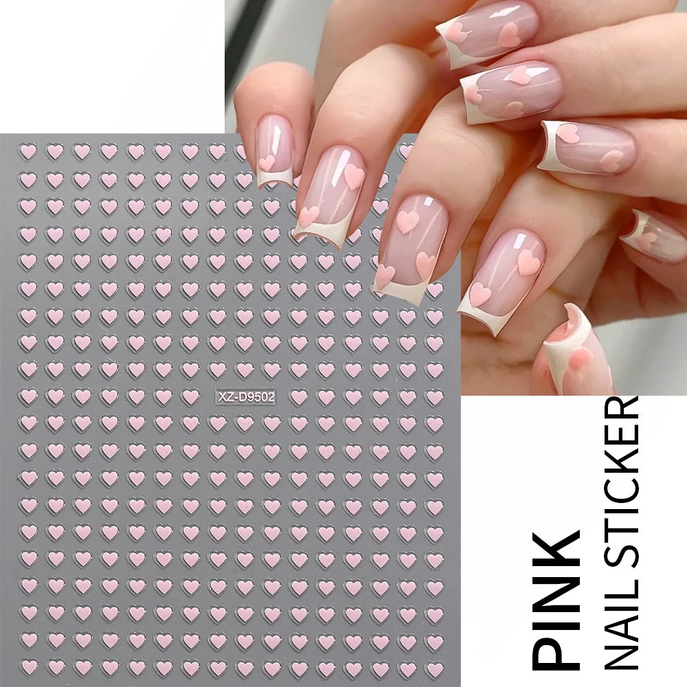8pc 3D Mixed Color Heart Nail Stickers Valentines' Day Sweet Red Pink Love Selfadhesive Nail Decoration Decals Manicure Suppl