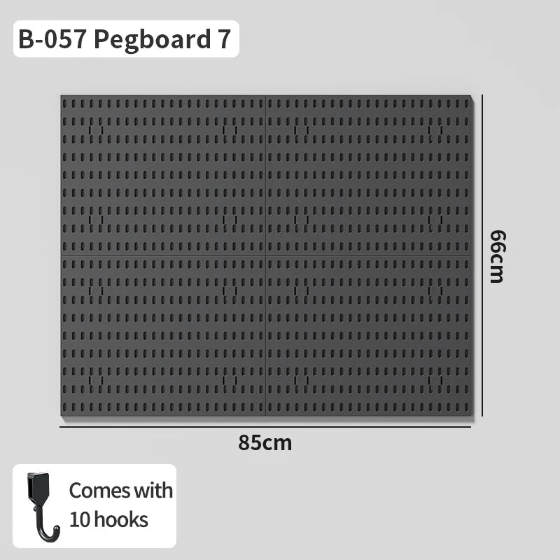 Home Office Pegboard Wall Storage Panel, PP Plastic Hole Board with Multi Hooks Shelf for Study Desk Stationery, Black White 
