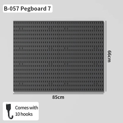 Home Office Pegboard Wall Storage Panel, PP Plastic Hole Board with Multi Hooks Shelf for Study Desk Stationery, Black White 