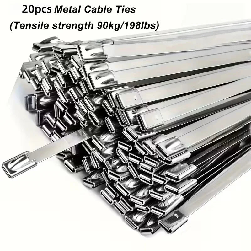 20pcs 10in Stainless Steel Zip Ties | Rustproof Heavy Duty Cable Ties for Automotive, Machinery, Outdoor - 20pcs