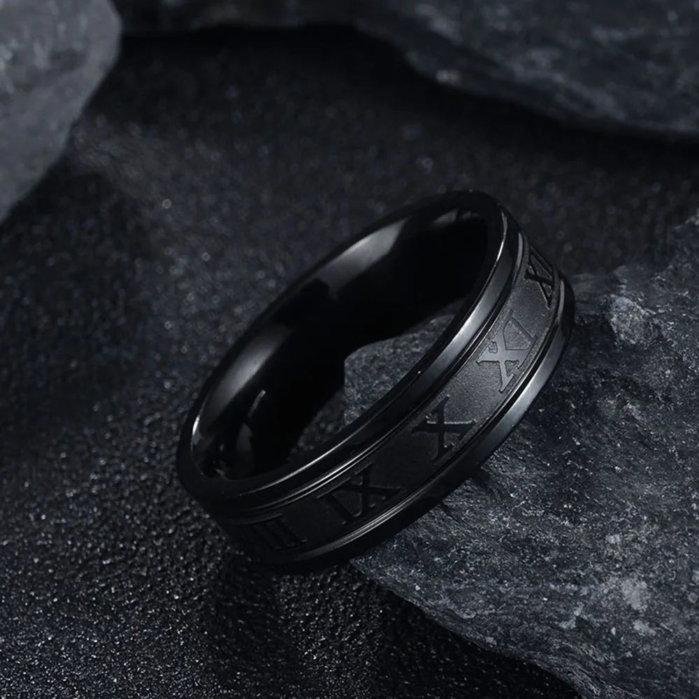 Seakissky Classic Fashion Stainless Steel Roman Digital Men Women Ring Cool Punk Waterproof Jewelry for Party Gifts
