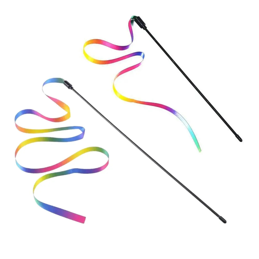 Pet Cat Toys Cute Funny Rainbow Strips Stick Cat Teaser Wand Pet Toys for Cats Interactive Toys Cat Supplies Pet Products - 6