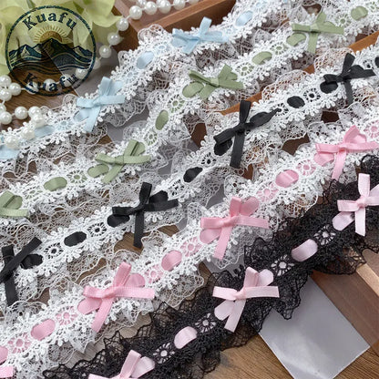 1Yard Lolita Lace Trim Ribbons Bow Pleated Lace Fabric Edge Ruffle Ribbon For DIY Crafts Sewing Dress Clothing Accessories