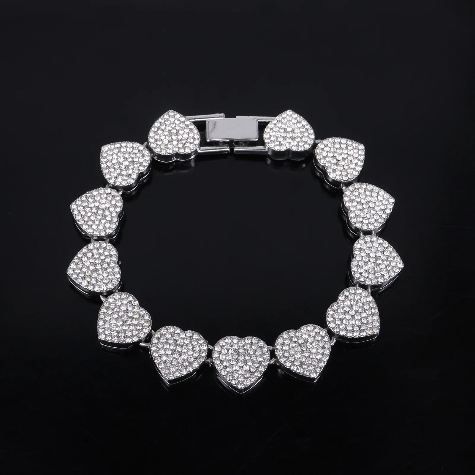 ZAKOL 45CM New Hip Hop Tennis Chain Bracelet Necklace Shiny Heart Rhinestone CZ Fashion Rock Party Jewelry Set