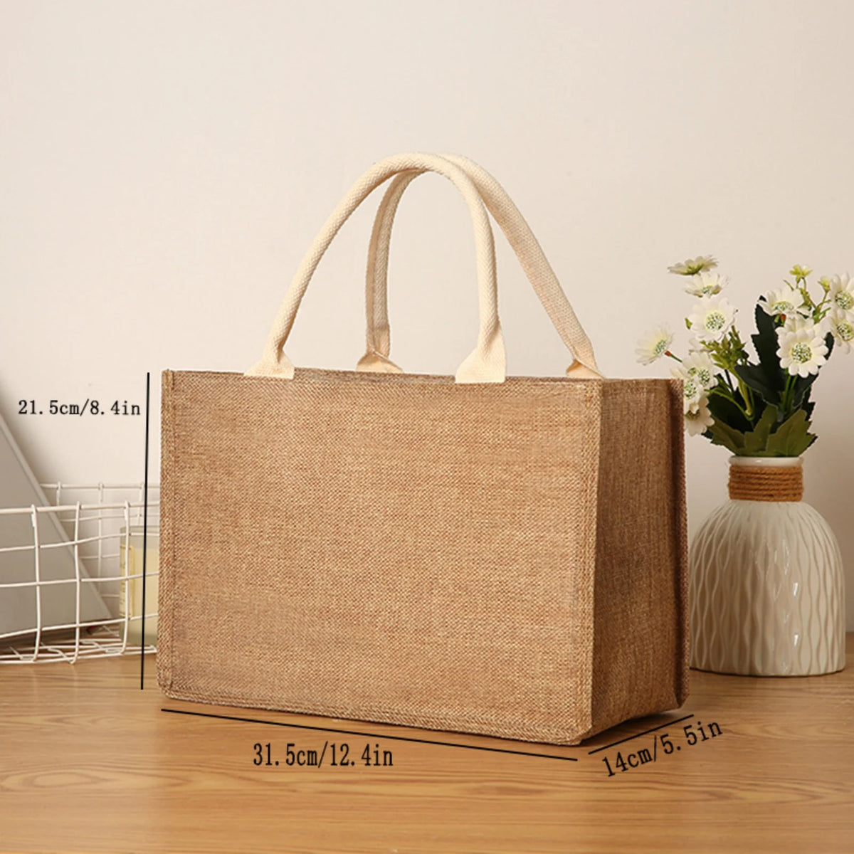 Linen bag Hand-painted cotton sacks Jute portable imitation sacks Linen bags Shopping bags Laminated bags - L